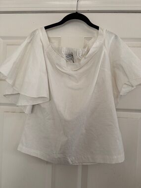 Misa Los Angeles White Flutter-Sleeve Cotton Blouse